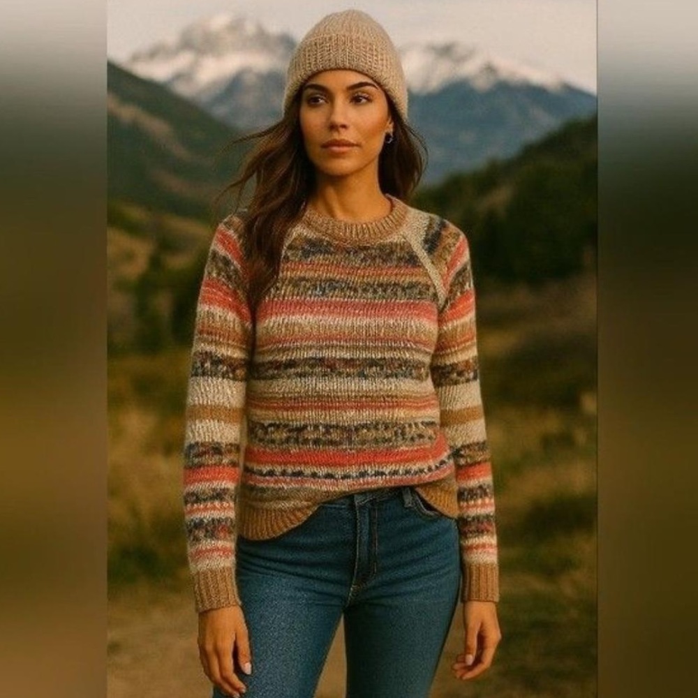 Juicy Couture Metallic Fair Isle Wool Alpaca Angora Blend Gold Knit Sweater Sz S